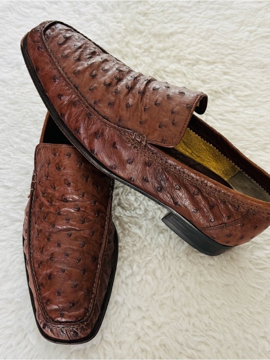 Stefano Ricci Ostrich Quill Genuine Brown leather Loafers Shoes size 9 main image 11
